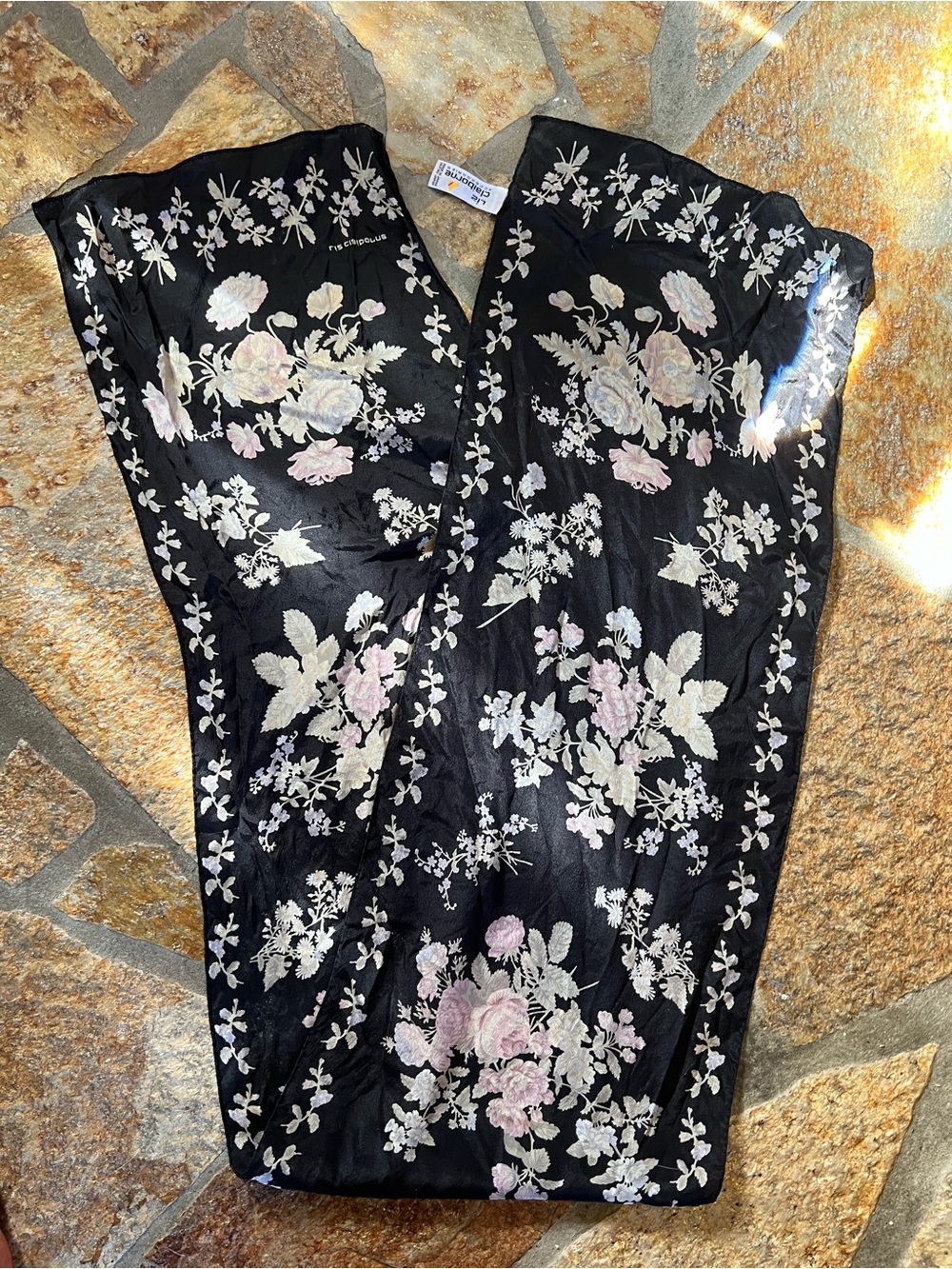 Vintage Liz Claiborne Silk Black Floral Scarf